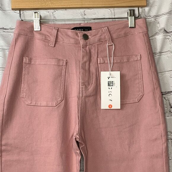 KICZOY Cropped Pants Women Small Pink Stretch Straight Leg Capri Jeans High Rise - Picture 2 of 11